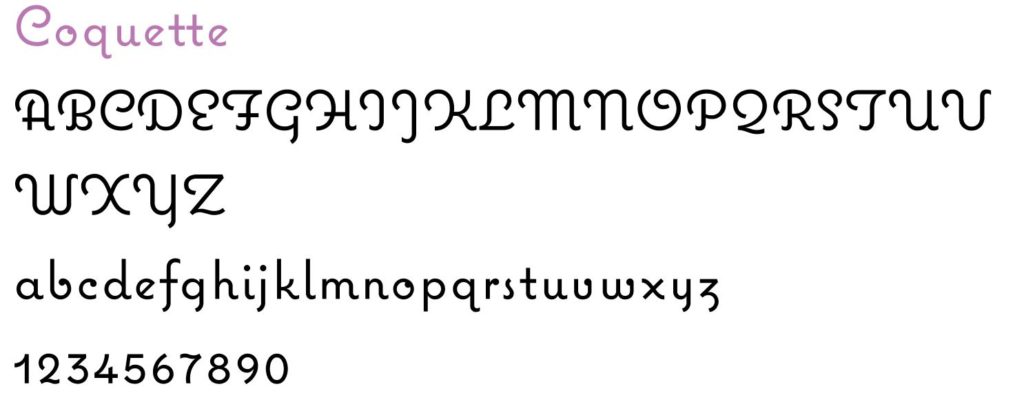 Letters of the alphabet using the Coquette font