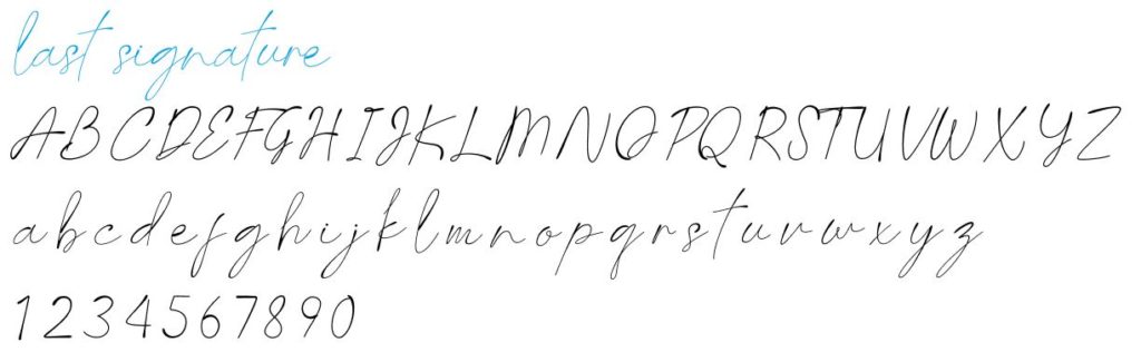 Letters of the alphabet in Last Signature font