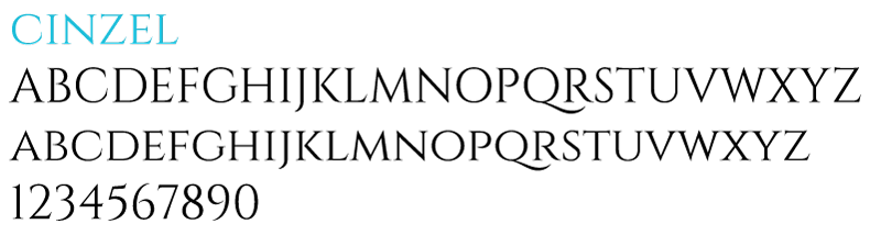 Letters of the alphabet displayed in Cinzel font