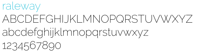 Letters of alphabet displayed in Raleway font
