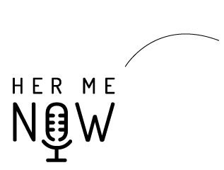 arrow pointed towards HerMeNow test logo made of a microphone