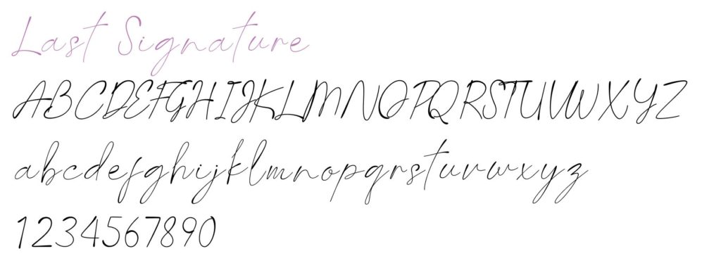 Letters of the alphabet using the Last Signature font