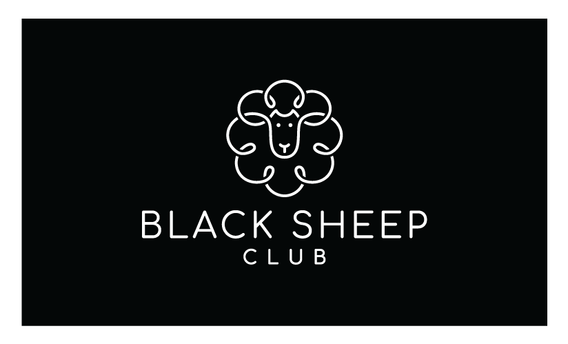 Vertical version of Black Sheep Club on a black background