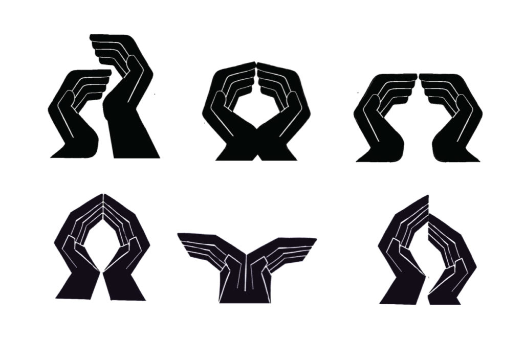 Logo explorations for Oyana's icon focussed on hands