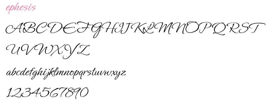Ephesis font breakdown showing all the letters of the alphabet